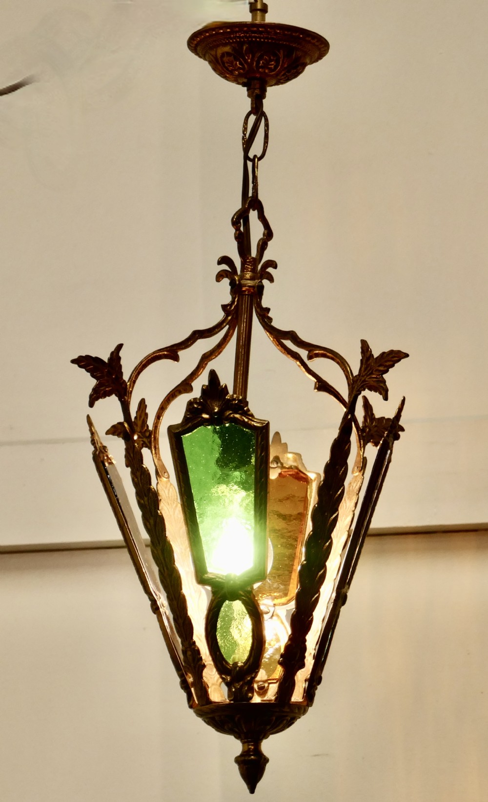 A Superb Quality French Brass Coloured Glass Lantern