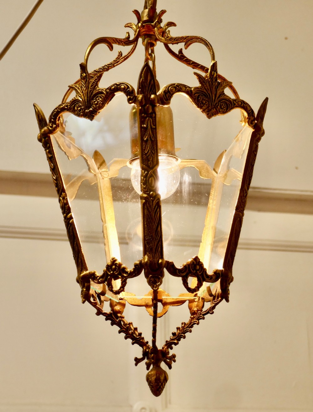  French Rococo Style Gilt Brass Lantern Pendant Light View V