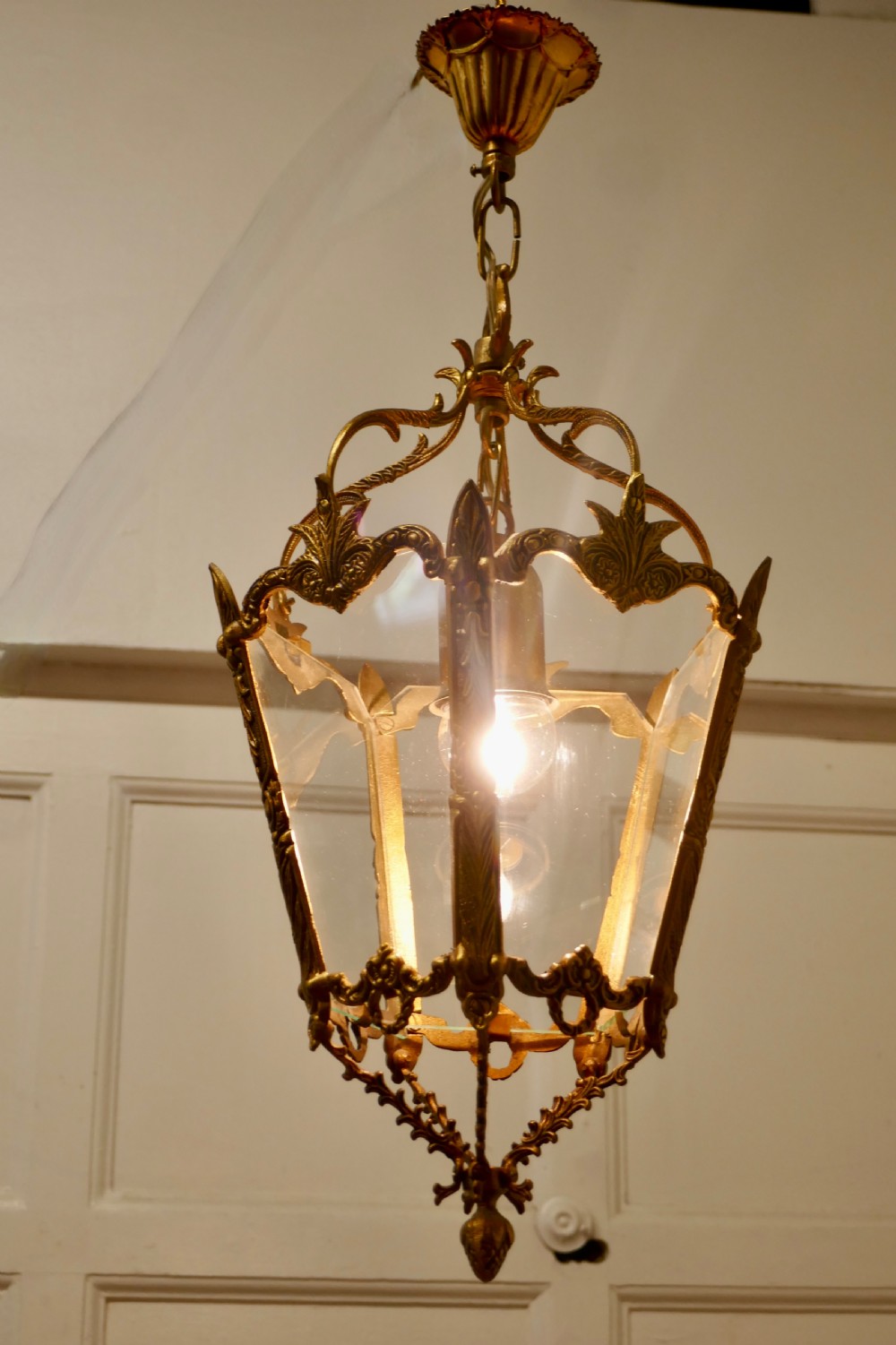  French Rococo Style Gilt Brass Lantern Pendant Light View VI