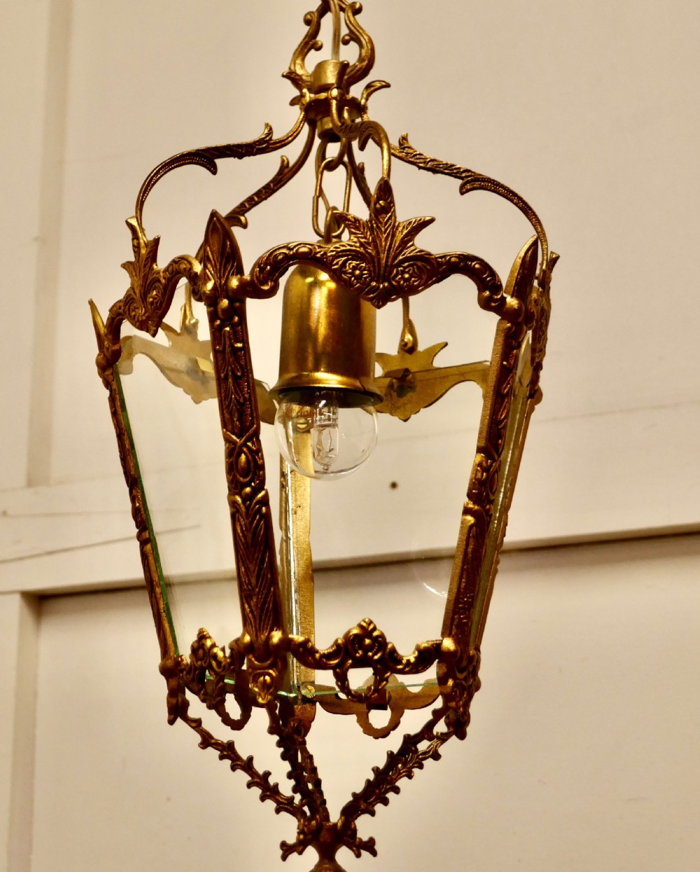  French Rococo Style Gilt Brass Lantern Pendant Light View VII