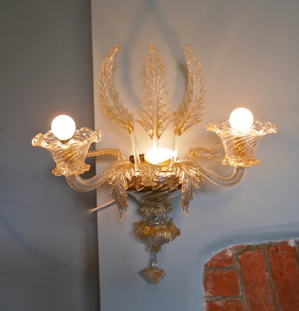Pair of Superb Venetian Glass and Gilt Chandelier Wall Lights View II