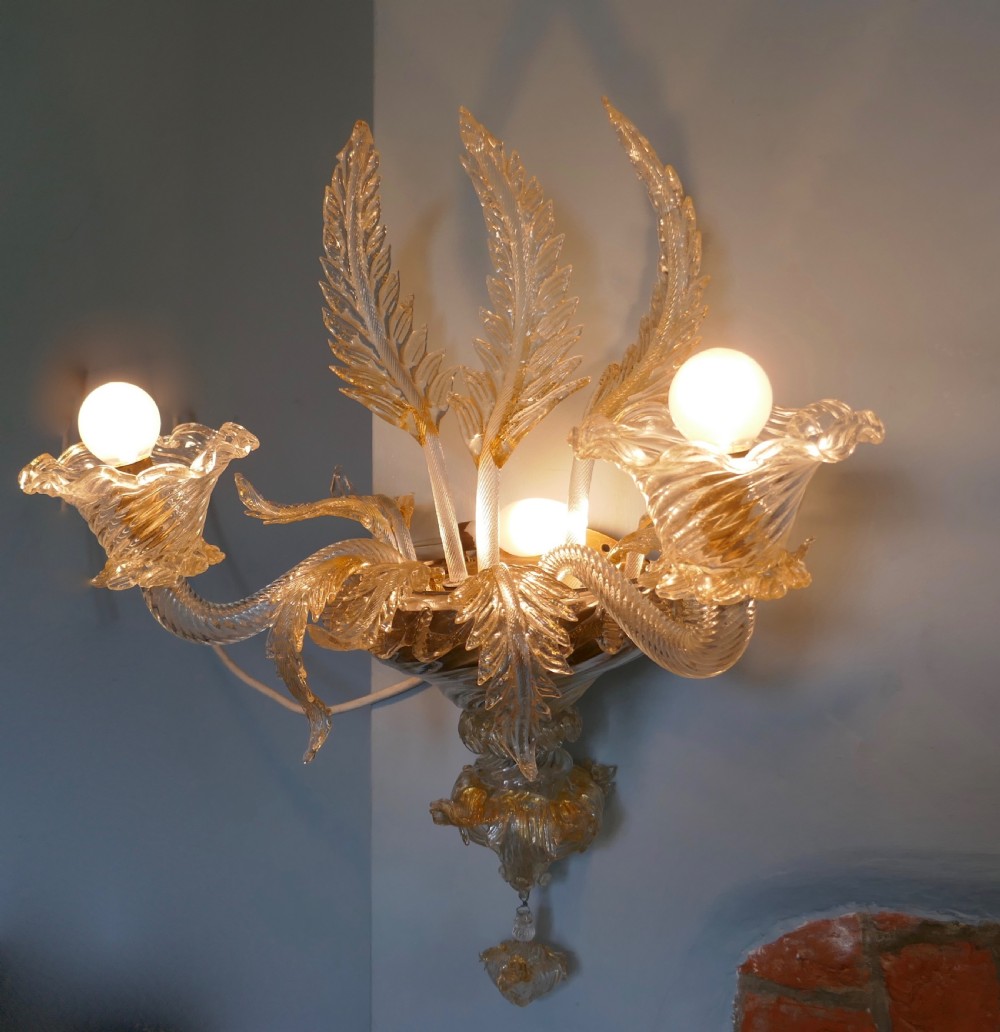 Pair of Superb Venetian Glass and Gilt Chandelier Wall Lights View III