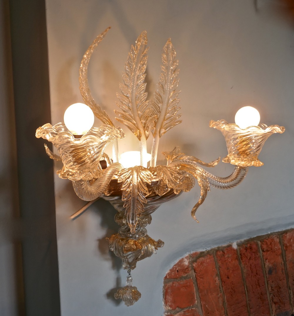 Pair of Superb Venetian Glass and Gilt Chandelier Wall Lights View IV