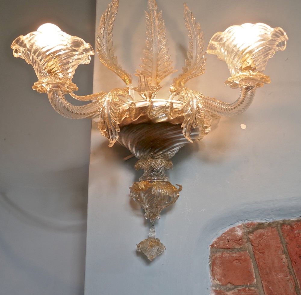 Pair of Superb Venetian Glass and Gilt Chandelier Wall Lights View VI