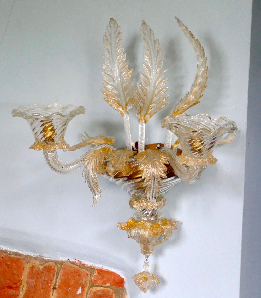 Pair of Superb Venetian Glass and Gilt Chandelier Wall Lights View VII