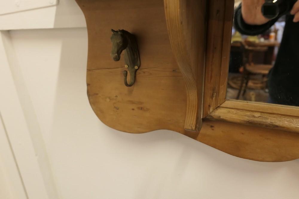 Arts and Crafts Pine Wall Mirror with Shelf and Coat Hooks View III