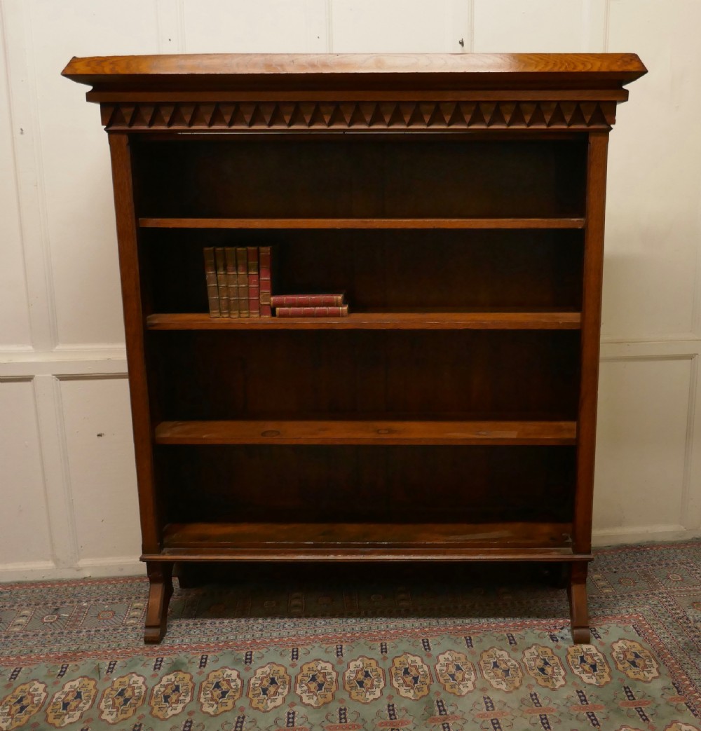 Arts and Crafts Large Golden Oak Open Bookcase View II