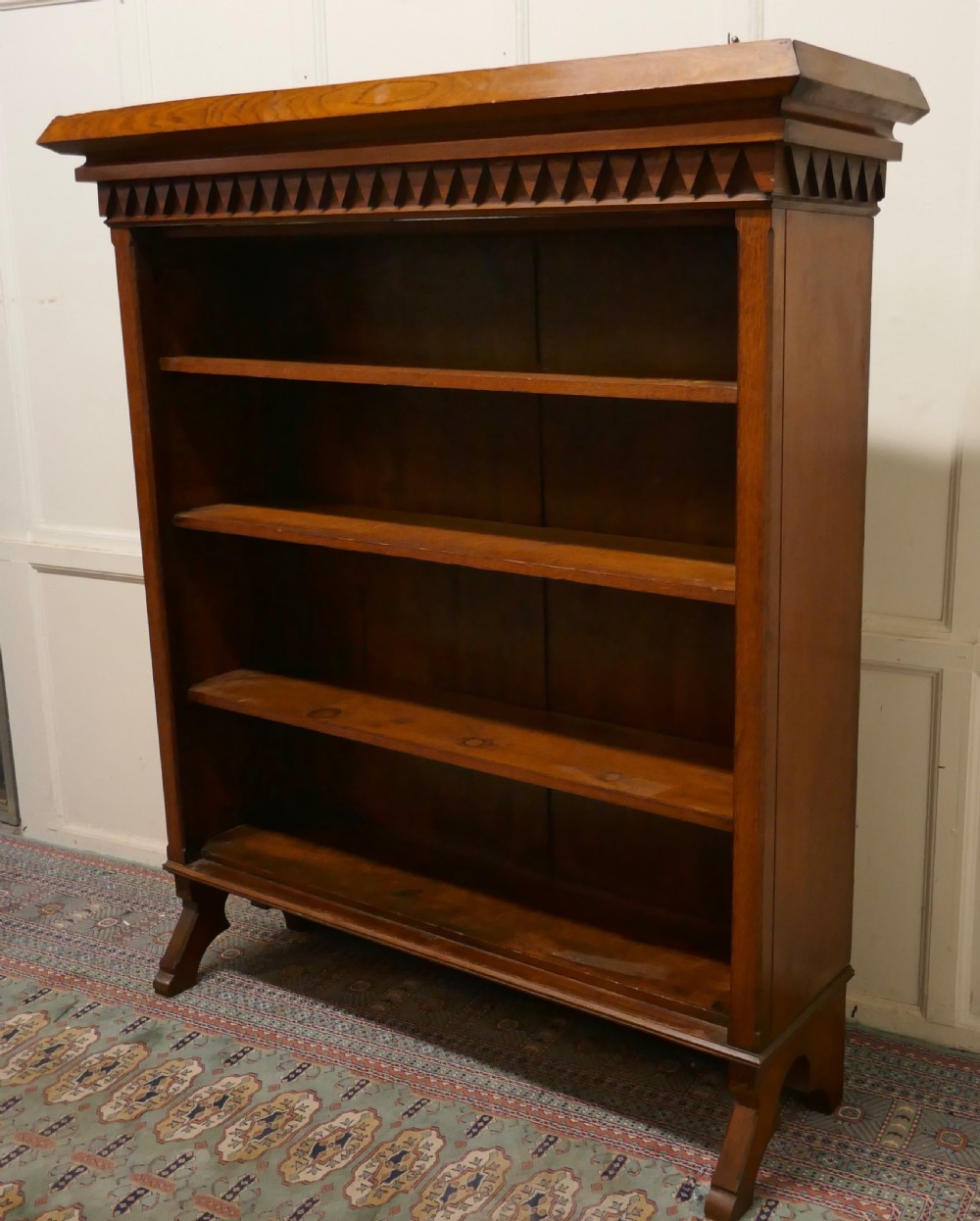 Arts and Crafts Large Golden Oak Open Bookcase View III