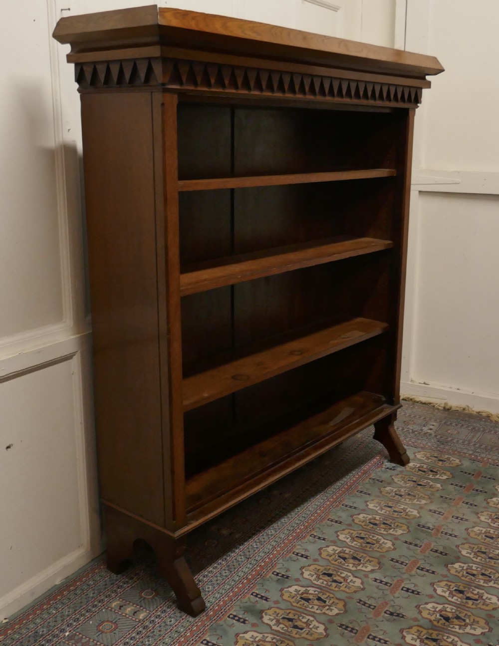 Arts and Crafts Large Golden Oak Open Bookcase View IV