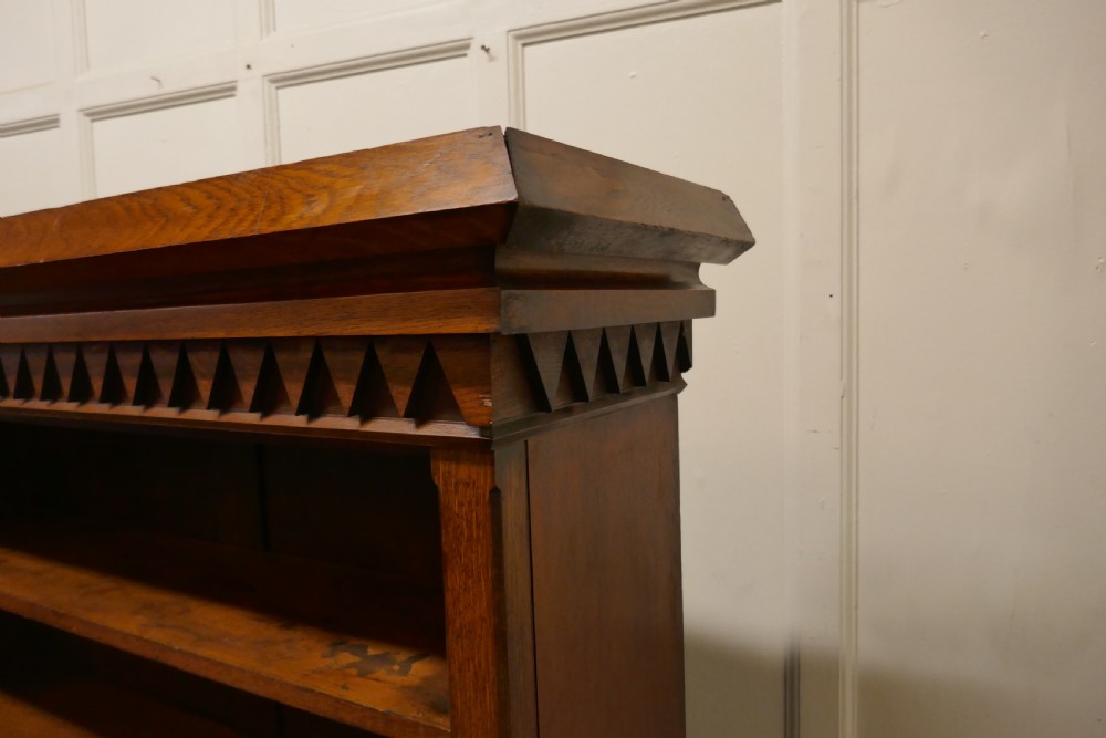 Arts and Crafts Large Golden Oak Open Bookcase View VII