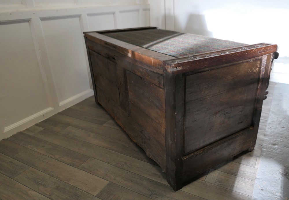 Large 18th Century Carved Oak Coffer, Hall Seat View V