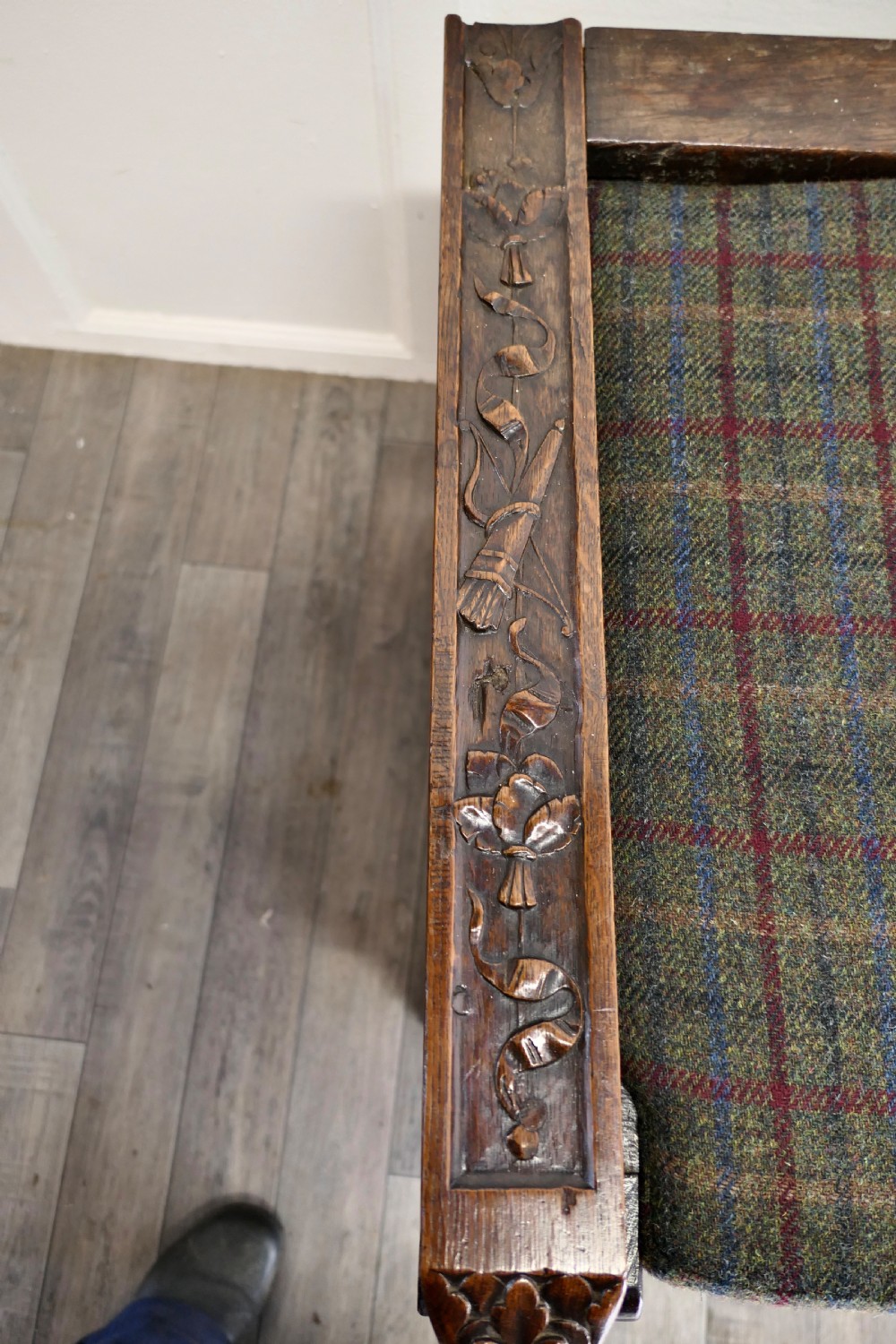 Large 18th Century Carved Oak Coffer, Hall Seat View VI
