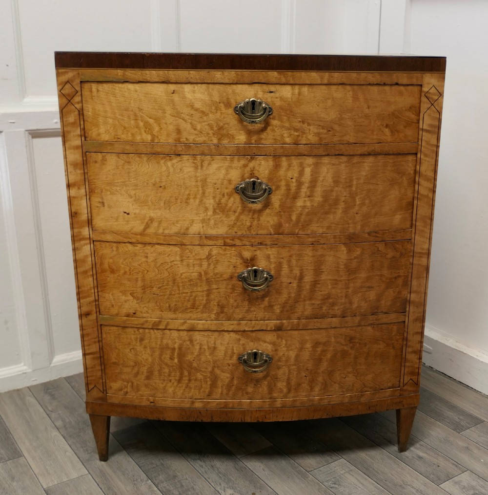 Art Deco 4 Drawer Bow Front Chest of Drawers in Bird’s Eye Maple View II