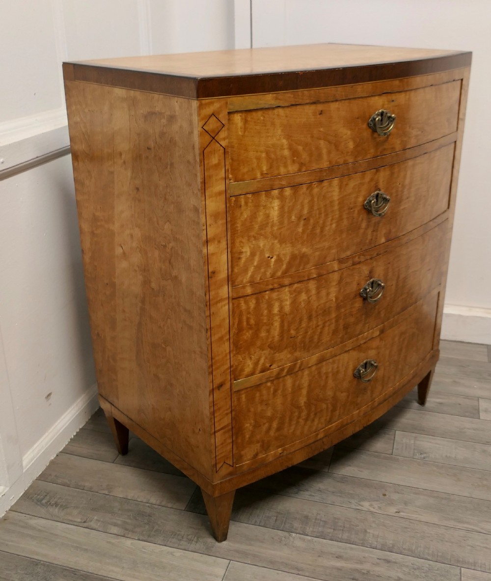 Art Deco 4 Drawer Bow Front Chest of Drawers in Bird’s Eye Maple View III