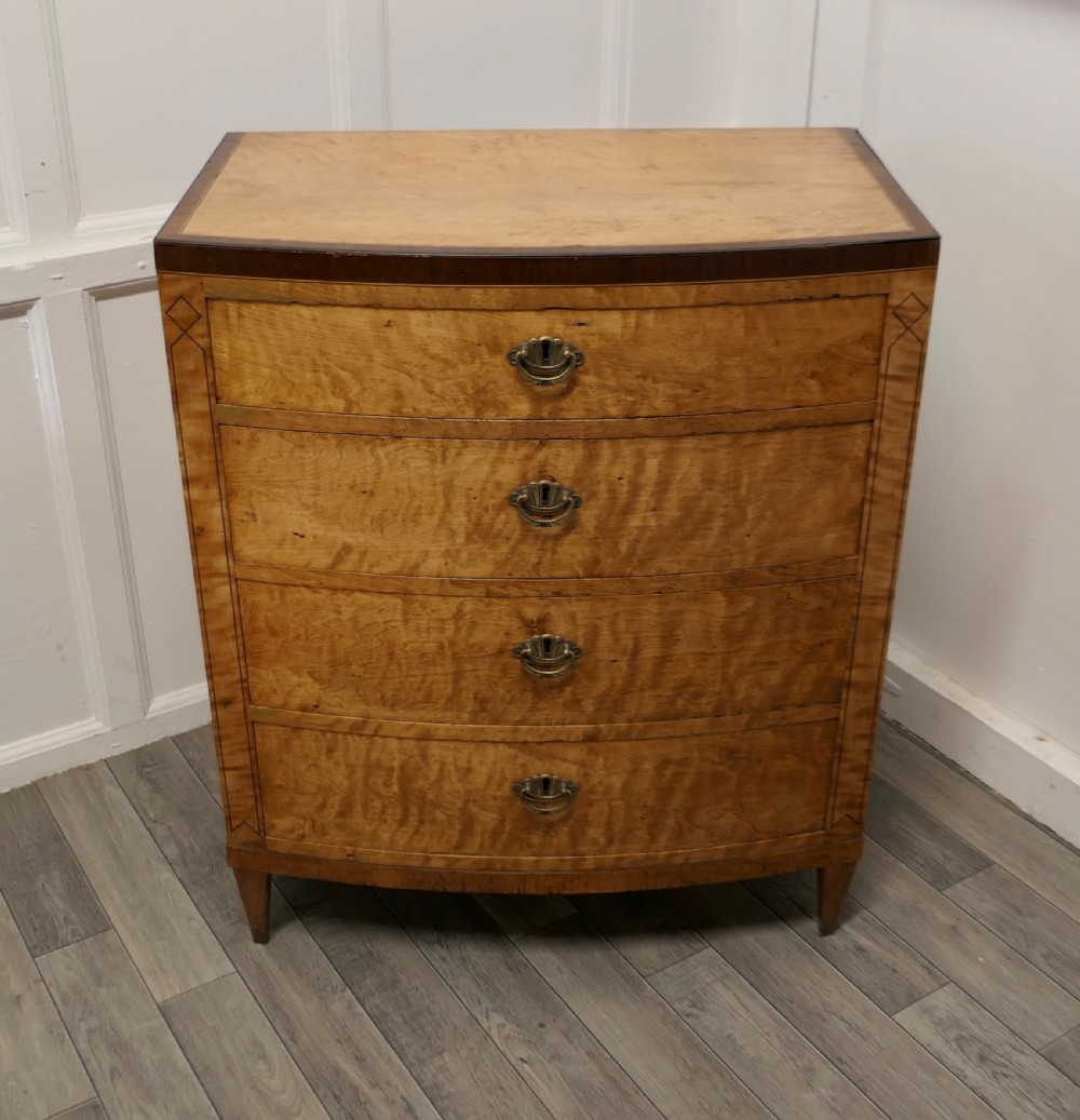 Art Deco 4 Drawer Bow Front Chest of Drawers in Bird’s Eye Maple View IV