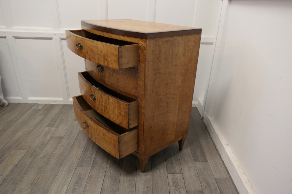 Art Deco 4 Drawer Bow Front Chest of Drawers in Bird’s Eye Maple View VII