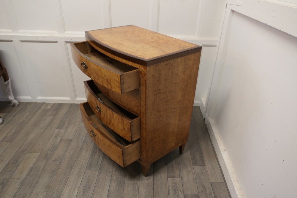 Art Deco 4 Drawer Bow Front Chest of Drawers in Bird’s Eye Maple View VIII