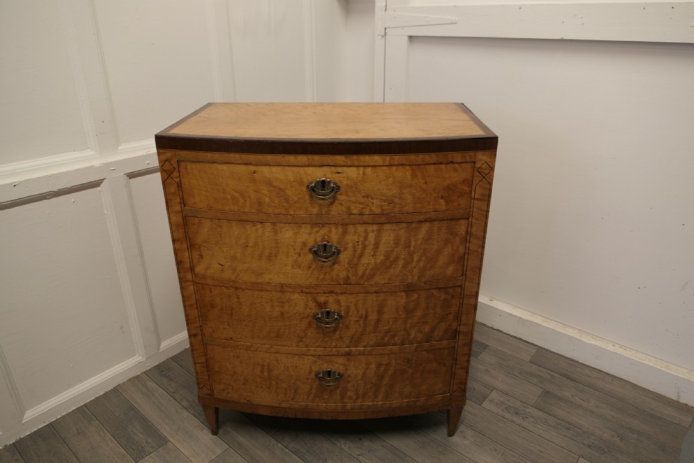 Art Deco 4 Drawer Bow Front Chest of Drawers in Bird’s Eye Maple View X