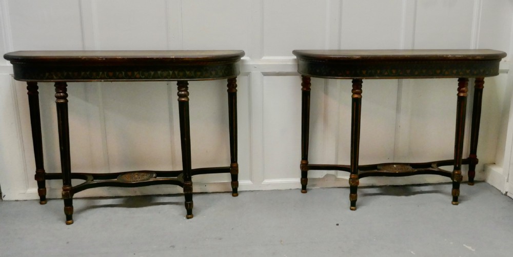 Pair of Large Regency Style Painted Console Tables 