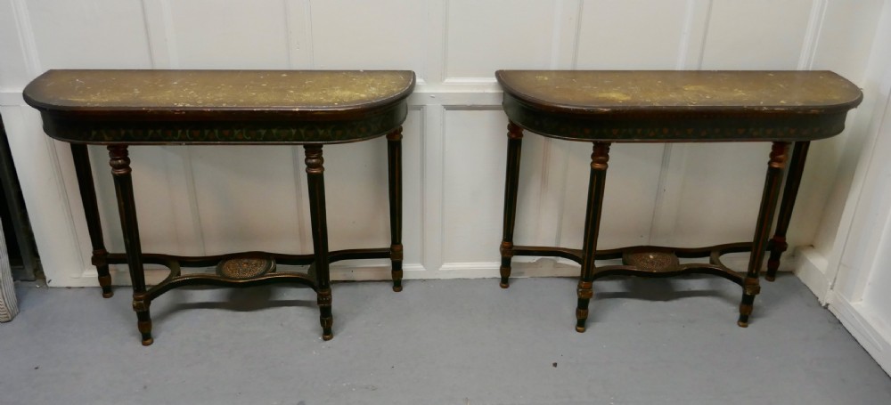 Pair of Large Regency Style Painted Console Tables  View VII
