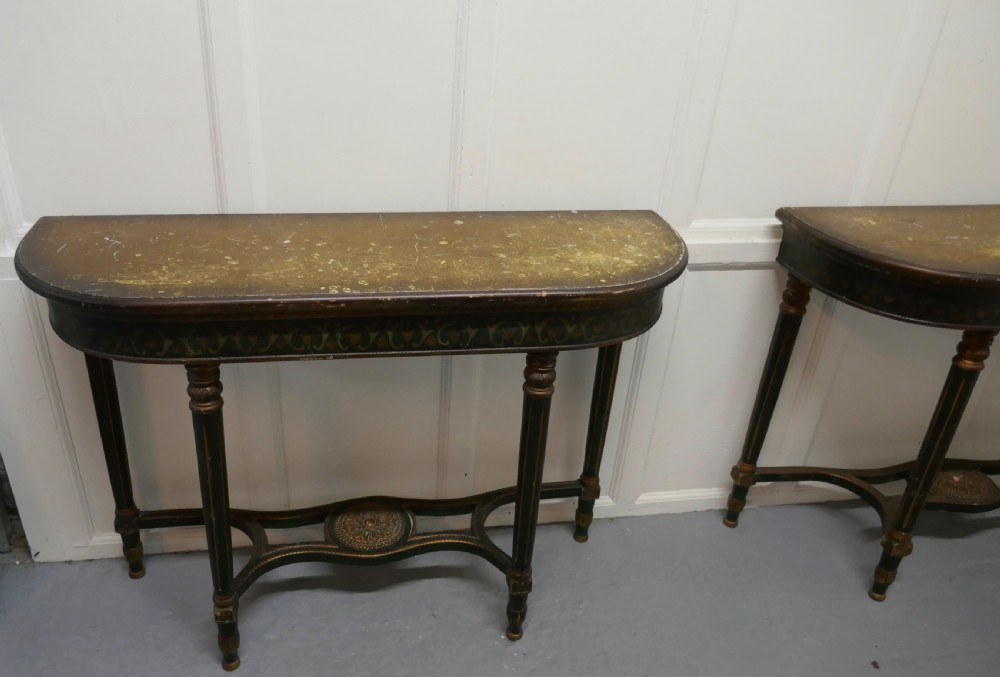 Pair of Large Regency Style Painted Console Tables  View XII