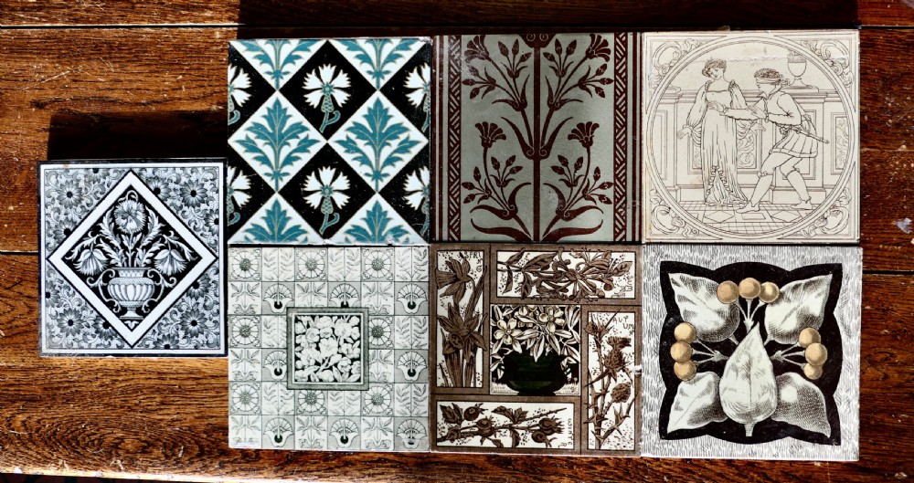 A Collection of 7 Mixed Victorian Ceramic Tiles