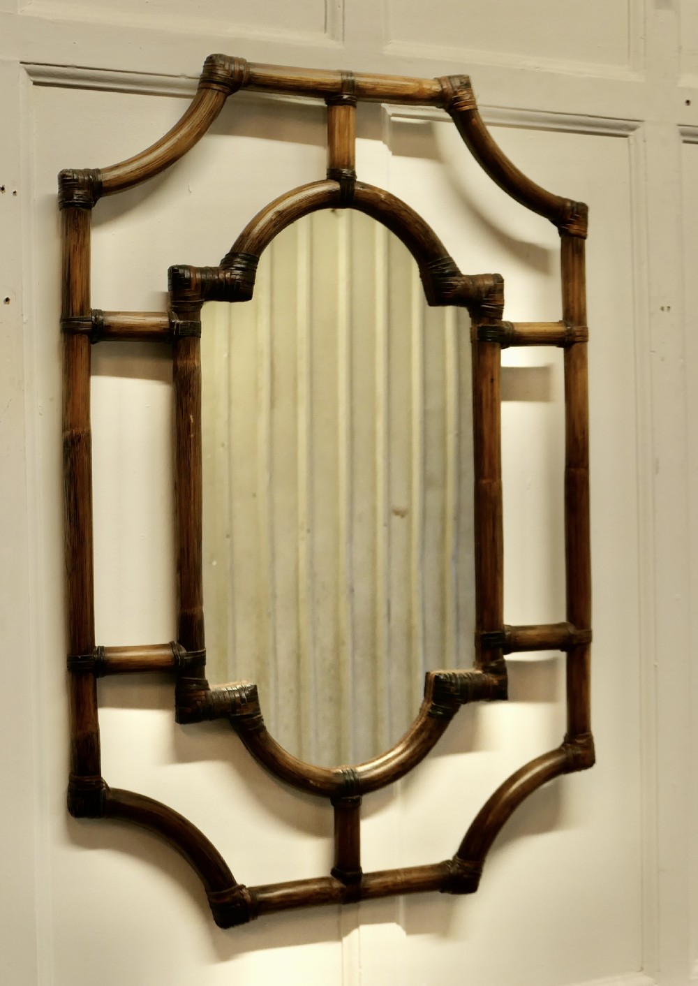 Large Antique Bamboo Wall Mirror
