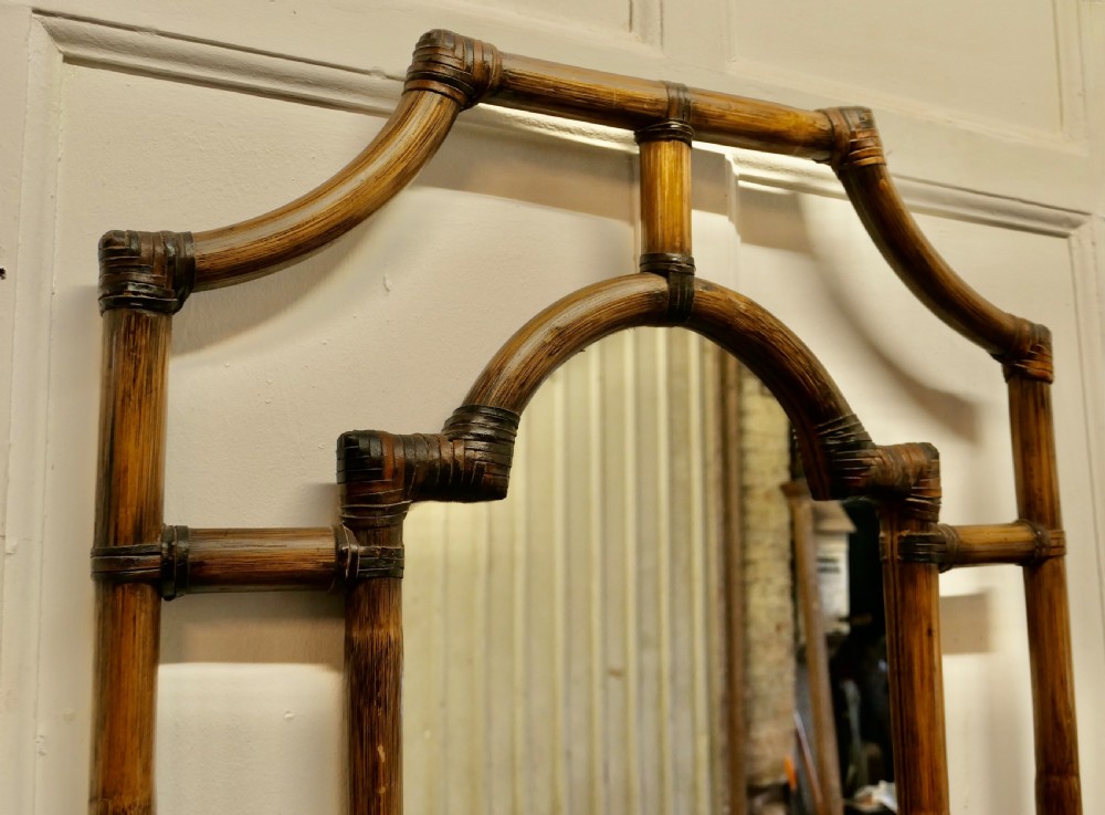 Large Antique Bamboo Wall Mirror View VI