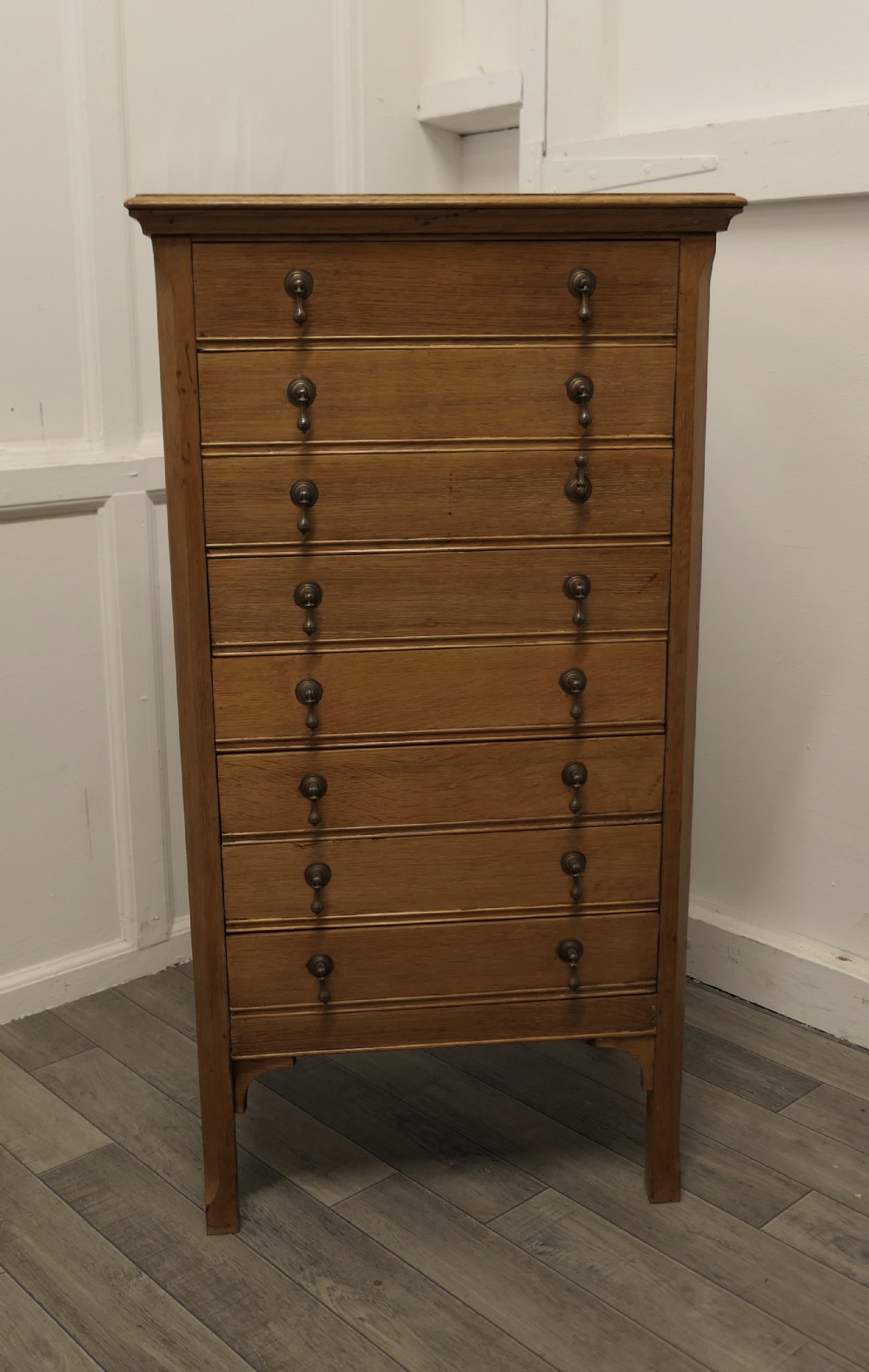 Golden Oak Arts and Crafts 8 Slide Music Cabinet