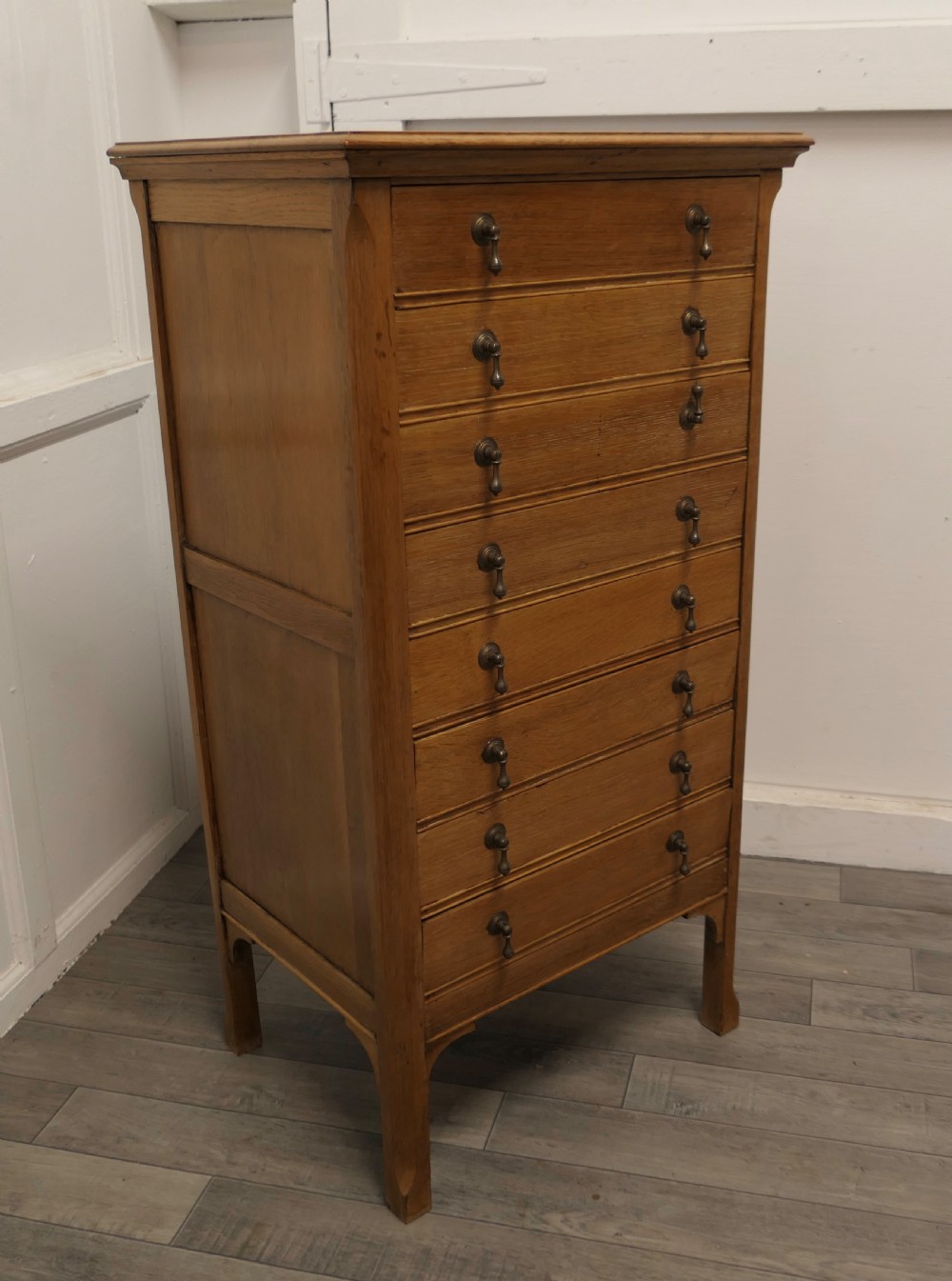 Golden Oak Arts and Crafts 8 Slide Music Cabinet View II