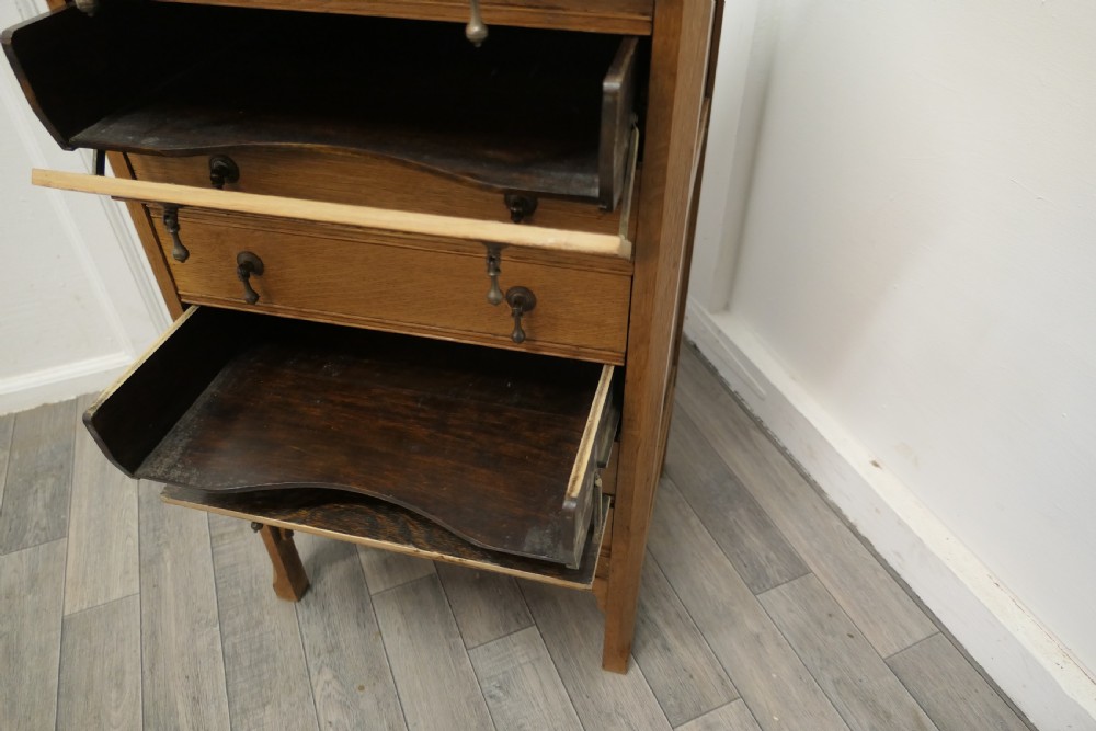 Golden Oak Arts and Crafts 8 Slide Music Cabinet View VI