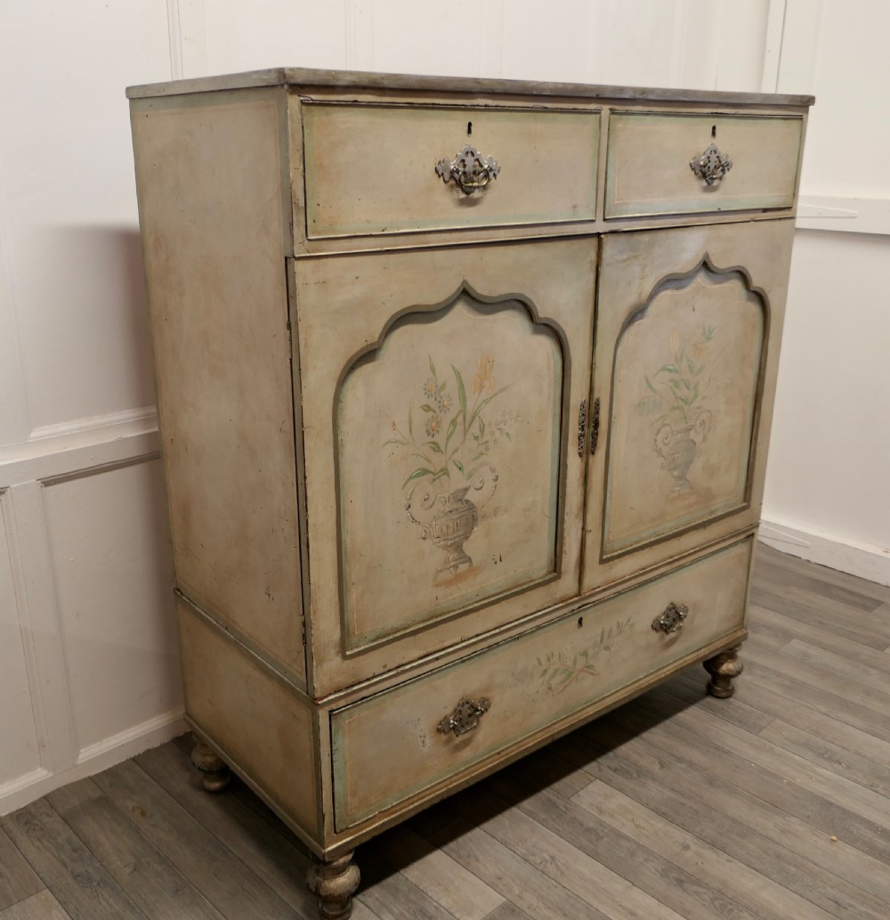 Large Regency Hand Painted Linen Press Cupboard View IV