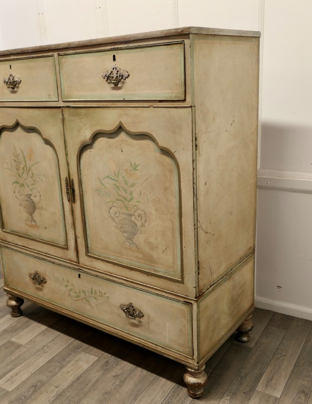 Large Regency Hand Painted Linen Press Cupboard View V