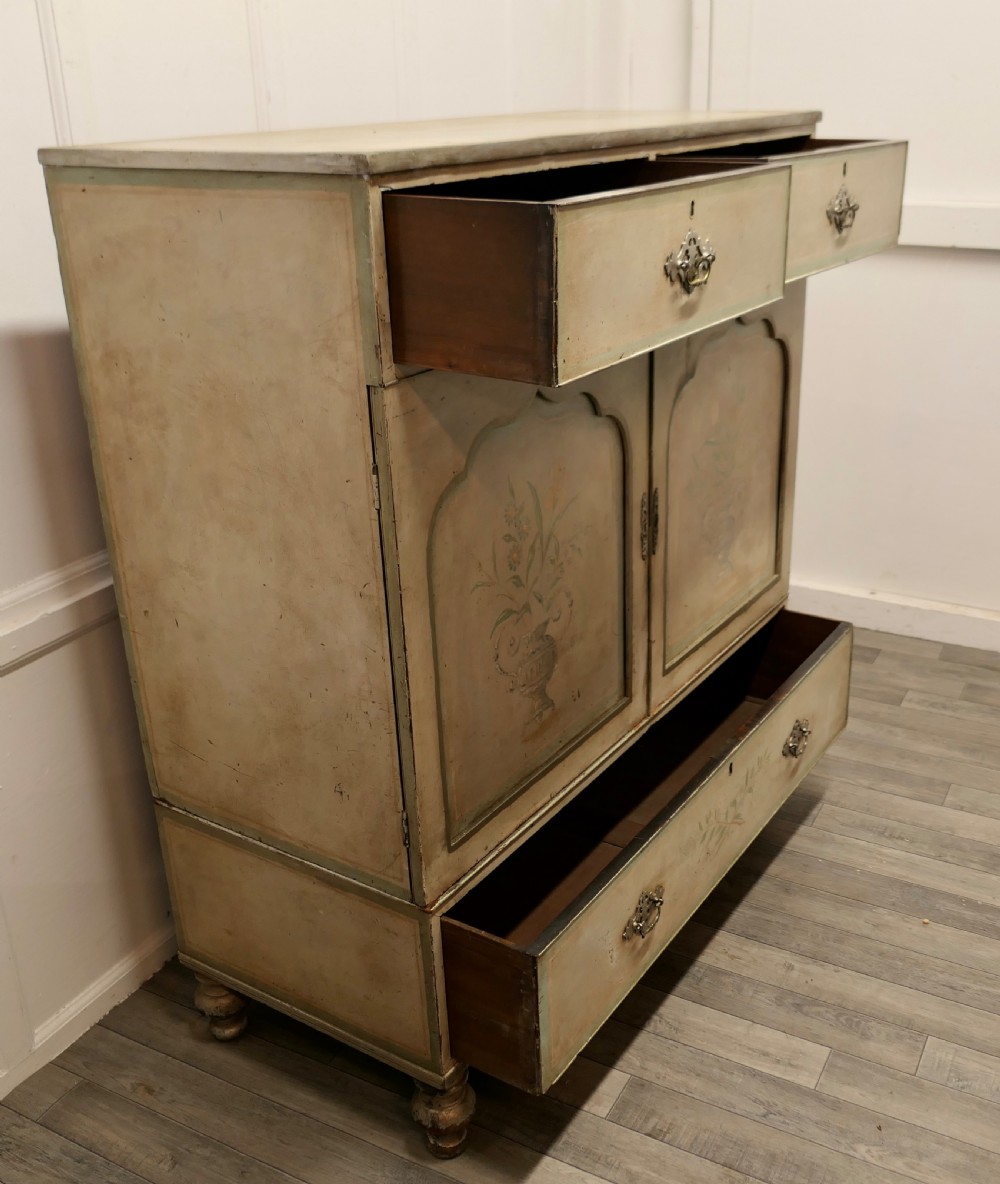 Large Regency Hand Painted Linen Press Cupboard View VIII