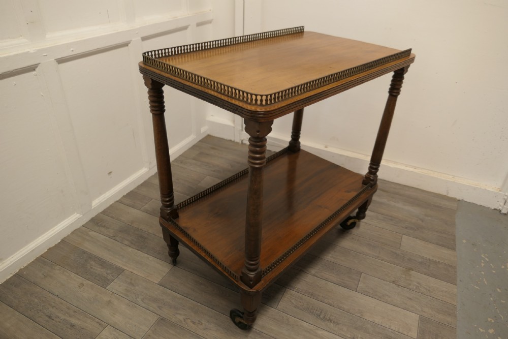 A Superb Walnut 2 Tier Tea Trolley, with Brass Galleries  View IV