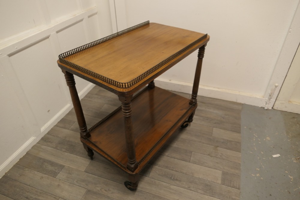 A Superb Walnut 2 Tier Tea Trolley, with Brass Galleries  View VI