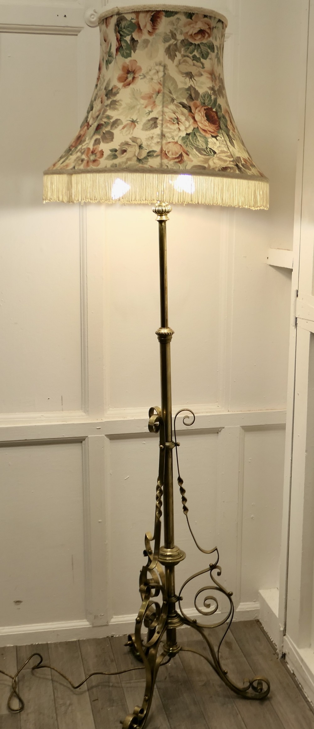Brass Adjustable Arts and Crafts Floor Lamp  