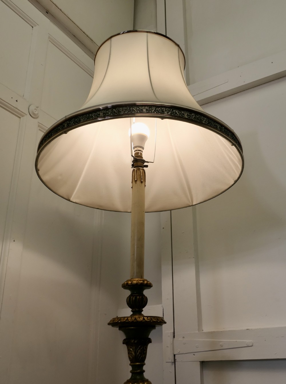 Tall Painted Green and Giltwood Floor Standing or Standard Lamp View VI