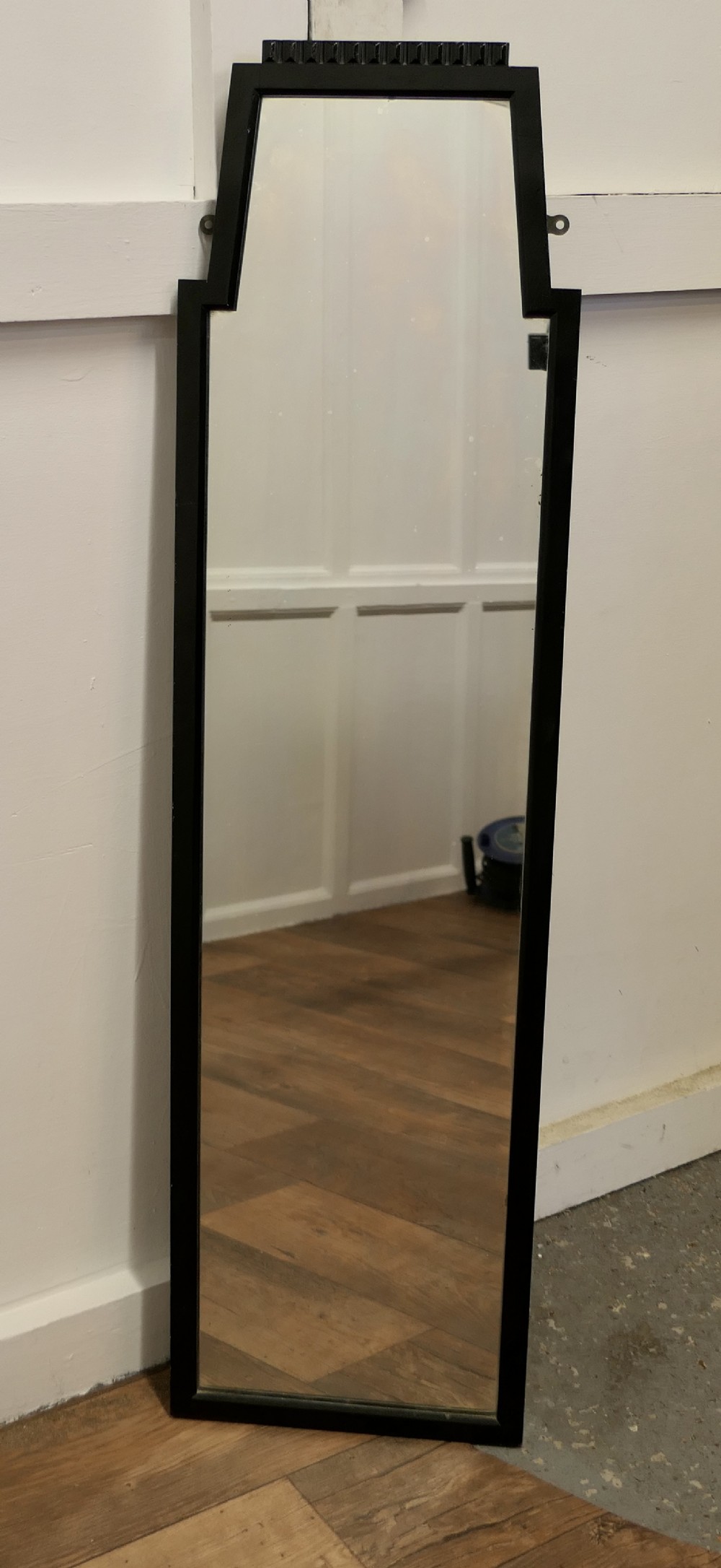 Art Deco Black Lacquer Tall Dressing Mirror