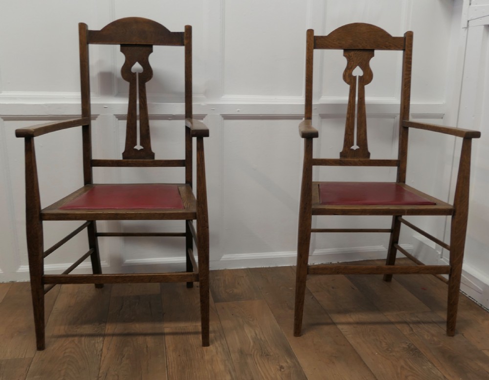 Pair of Excellent Quality Arts and Crafts Oak Carver Chairs