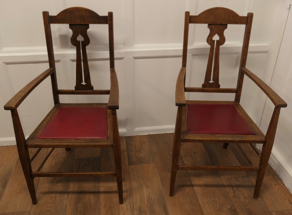 Pair of Excellent Quality Arts and Crafts Oak Carver Chairs View IV