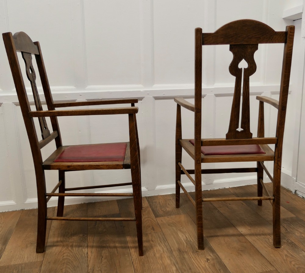 Pair of Excellent Quality Arts and Crafts Oak Carver Chairs View V
