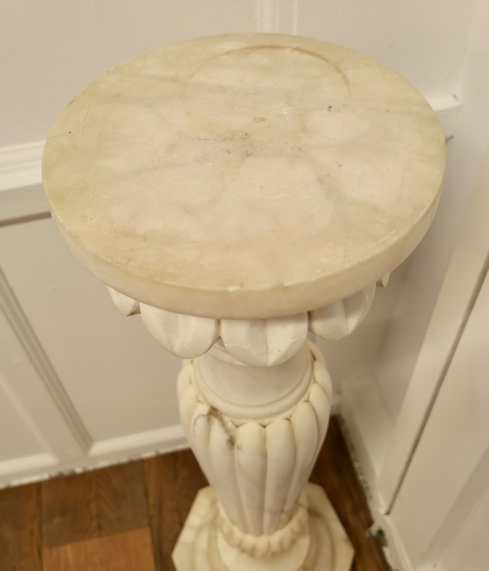 19th Century Carved White Marble Torchere  View V