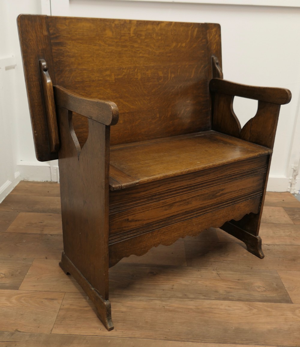 Arts and Crafts Oak Monks Bench Settle, Hall table View III
