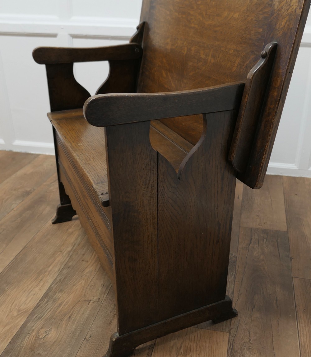 Arts and Crafts Oak Monks Bench Settle, Hall table View IV