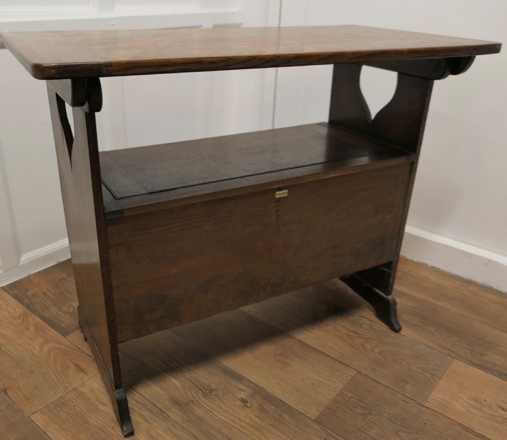 Arts and Crafts Oak Monks Bench Settle, Hall table View V