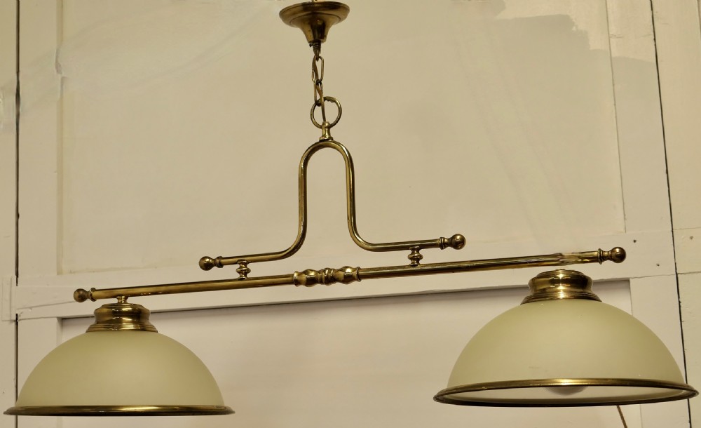 Superb Large Brass Twin Ceiling Light   View II