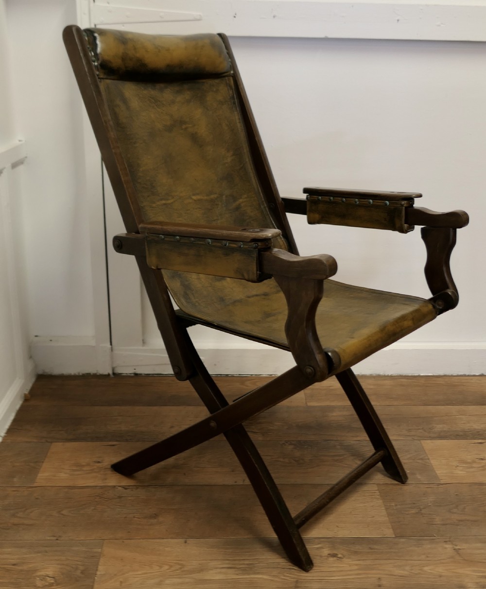 Edwardian Steamer Chair, Folding Leather Deck Chair View IV