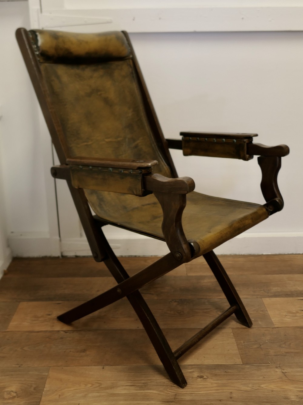 Edwardian Steamer Chair, Folding Leather Deck Chair View V