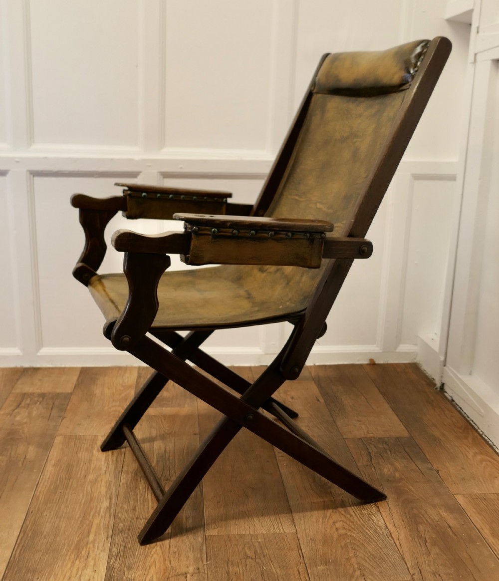 Edwardian Steamer Chair, Folding Leather Deck Chair View VI